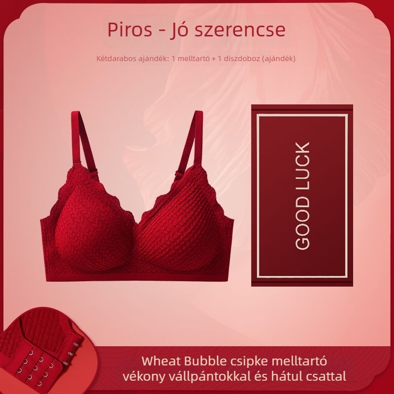 Piros női fehérnemű menyasszony számára push-up melltartóval, 3/4 kosár, hátul három sor zár, luxus stílus, ajándékdoboza