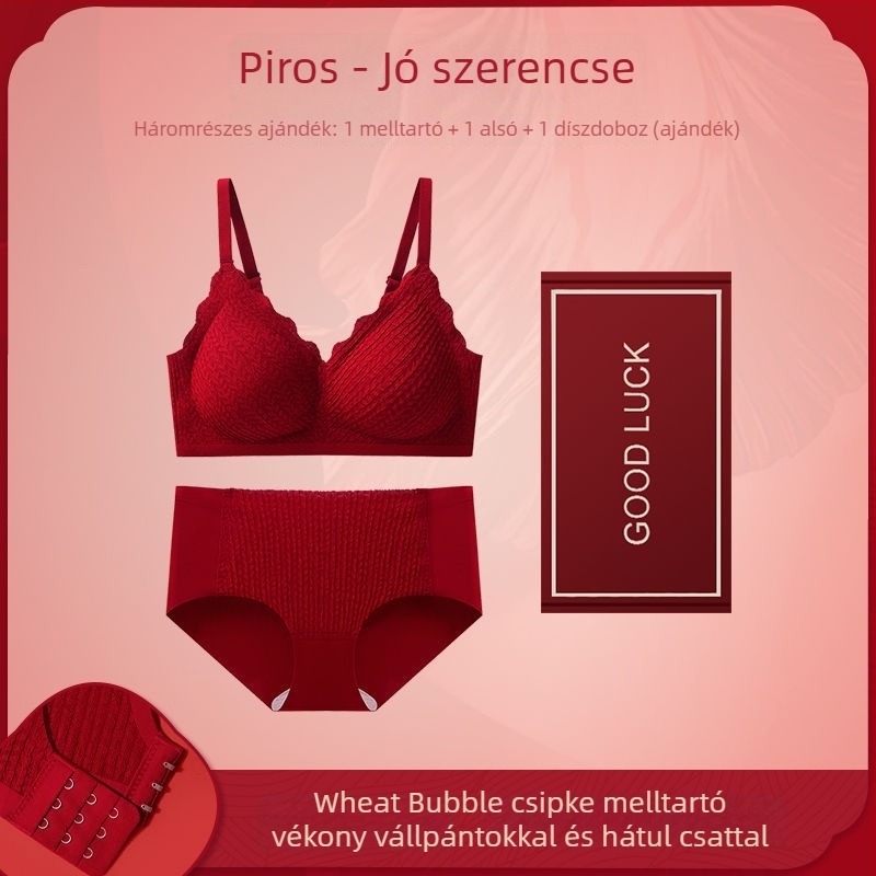 Piros női fehérnemű menyasszony számára push-up melltartóval, 3/4 kosár, hátul három sor zár, luxus stílus, ajándékdoboza