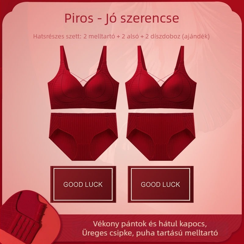 Piros női fehérnemű menyasszony számára push-up melltartóval, 3/4 kosár, hátul három sor zár, luxus stílus, ajándékdoboza