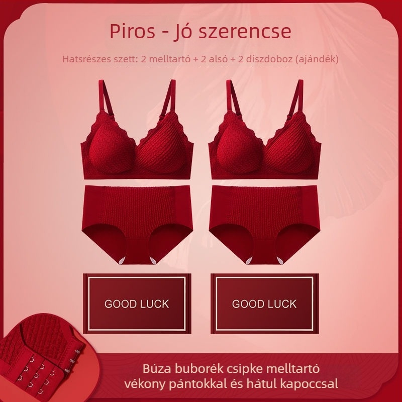 Piros női fehérnemű menyasszony számára push-up melltartóval, 3/4 kosár, hátul három sor zár, luxus stílus, ajándékdoboza