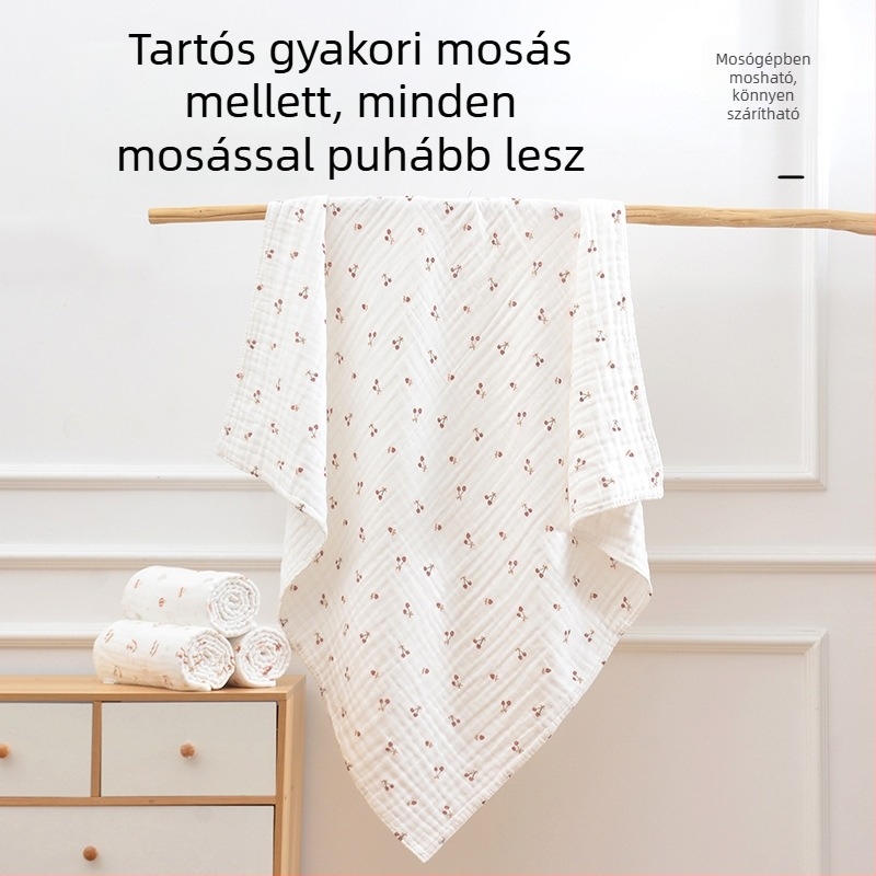 Újszülött baba fürdő törölközője, 100% pamutból, 8 réteg géz, vastag takaró téli használatra