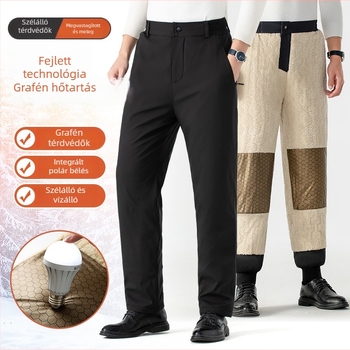 Férfi téli nadrág grafénnel bélelt fleece-sel, meleg, üzleti-közvetlen stílus, egyenes szabás, szélálló