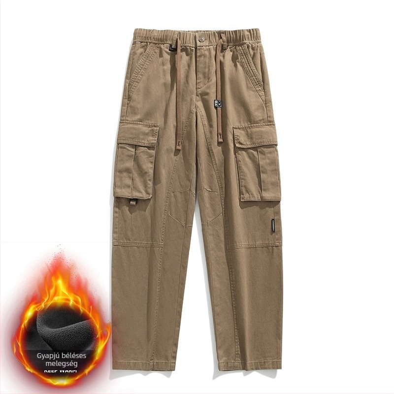 Férfi fleece-béléses casual nadrág, lazán szabott egyenes szabás, kültéri és mindennapi viselet, modell 8812-1