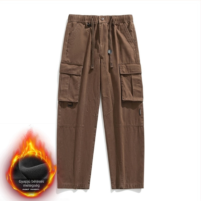 Férfi fleece-béléses casual nadrág, lazán szabott egyenes szabás, kültéri és mindennapi viselet, modell 8812-1
