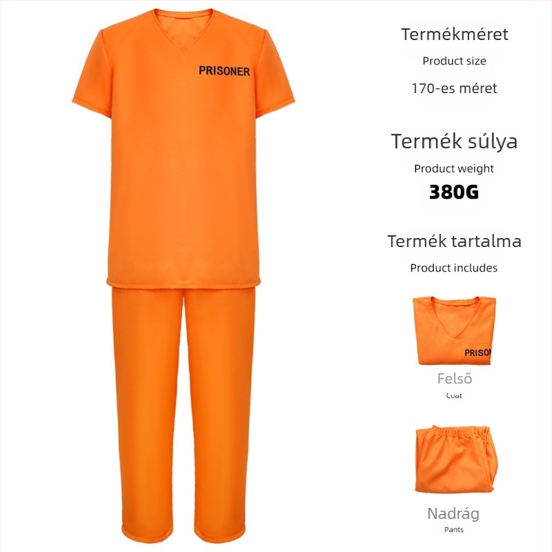 Luigi cosplayruha – narancssárga börtönruha, két részes szett Halloweenre