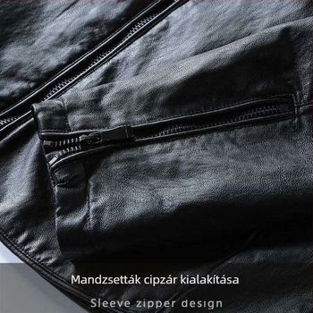 Férfi PU bőr motoros dzseki, koreai stílus, slim fit, tavasz–ősz