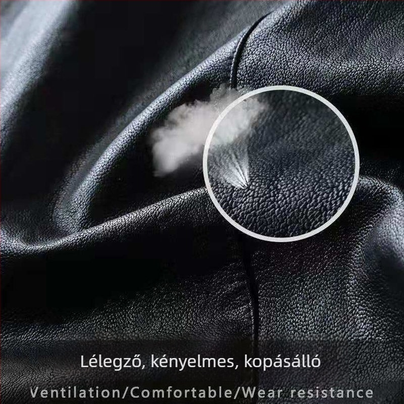 Férfi PU bőr motoros dzseki, koreai stílus, slim fit, tavasz–ősz