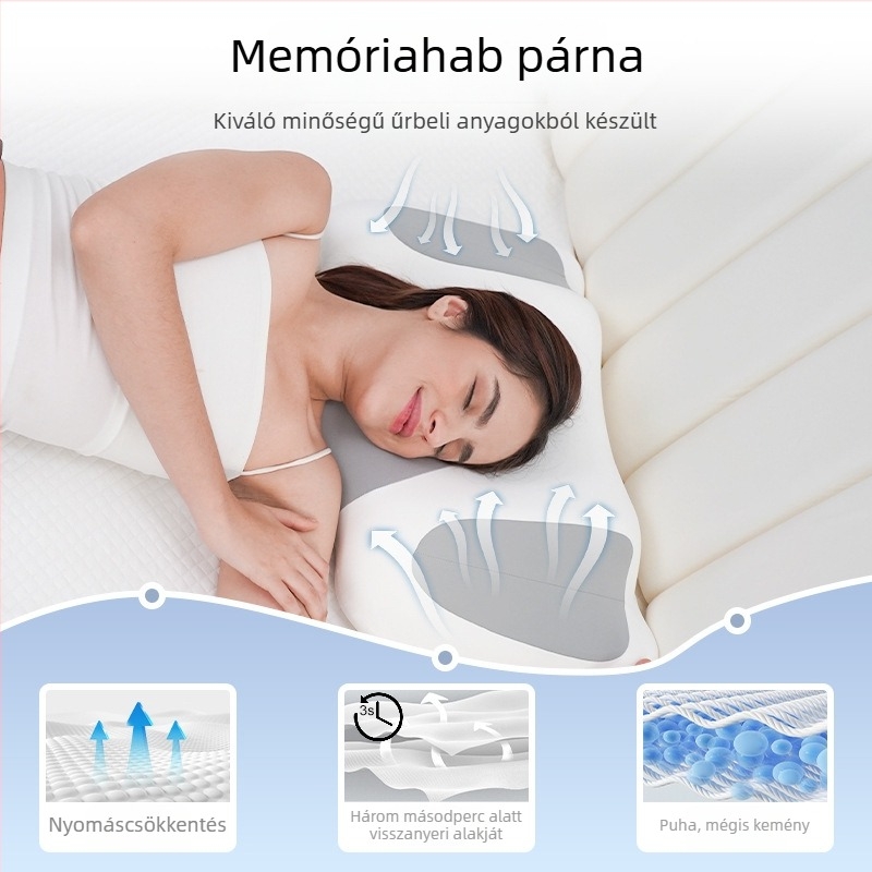 Memóriahabos nyaki támasz párna – többzónás, különböző alvópozíciókhoz, lassú visszaalakulás, felnőtteknek