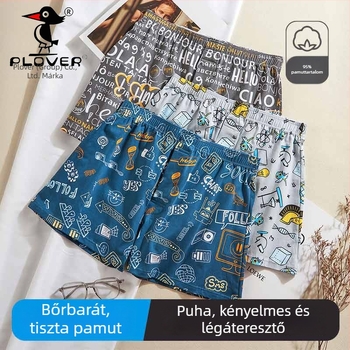 Férfiak számára készült 100% pamut boxer brief, középmagas derék, virág- és graffiti mintával