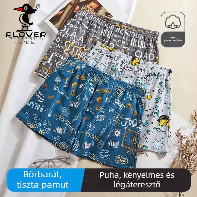Férfiak számára készült 100% pamut boxer brief, középmagas derék, virág- és graffiti mintával