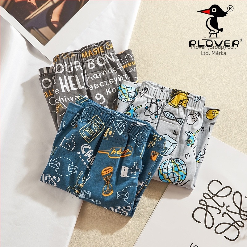 Férfiak számára készült 100% pamut boxer brief, középmagas derék, virág- és graffiti mintával