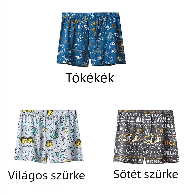 Férfiak számára készült 100% pamut boxer brief, középmagas derék, virág- és graffiti mintával