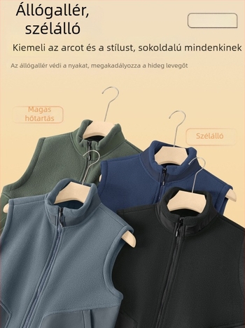 Férfi polár mellény cipzárral és álló gallérral, kétoldalas fleece, vastag téli külső ruházat
