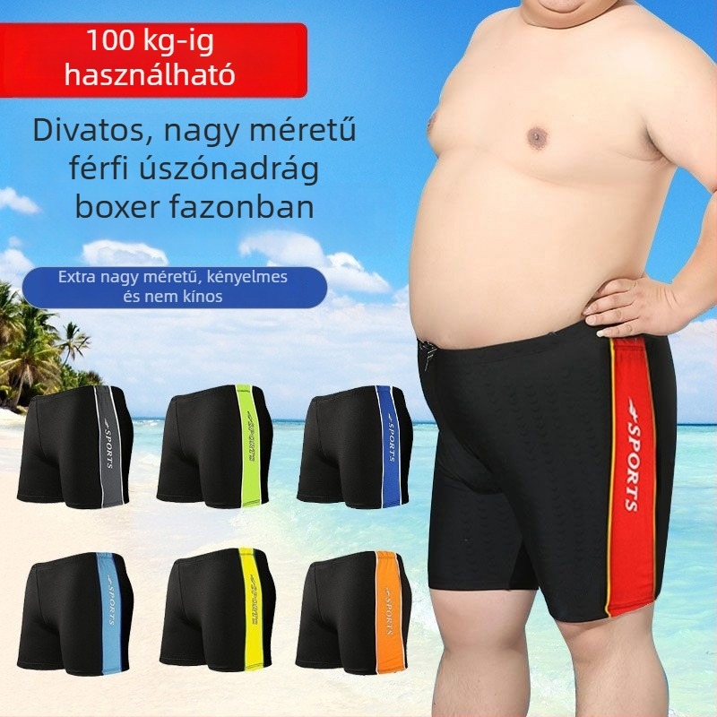 Férfi plusz méretű úszónadrág, laza szabású boxer stílus, egyszínű, a tengerpart és az uszoda számára