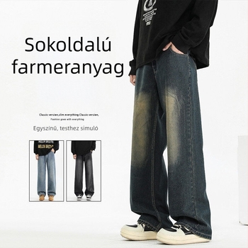 Férfi farmer fleece-szel bélelt, egyenes szárú nadrág télre