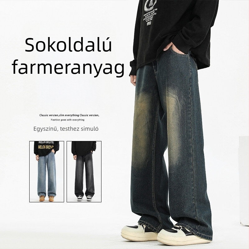 Férfi farmer fleece-szel bélelt, egyenes szárú nadrág télre