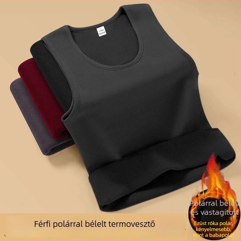 Férfi fleece-lével bélelt melegítő mellény, ujjatlan, slim fit