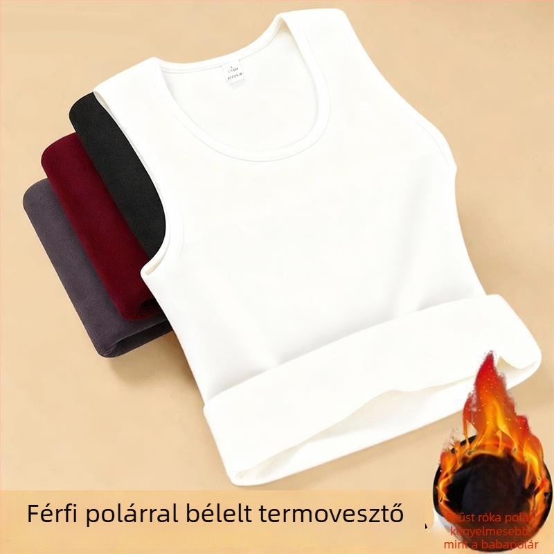 Férfi fleece-lével bélelt melegítő mellény, ujjatlan, slim fit