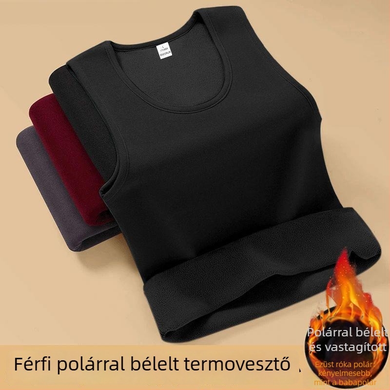 Férfi fleece-lével bélelt melegítő mellény, ujjatlan, slim fit