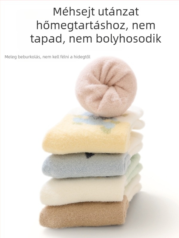 2025 téli csecsemő zokni, fleece béléses, vastag és meleg, kétszínű dizájn, uniszex, középső hosszúságú