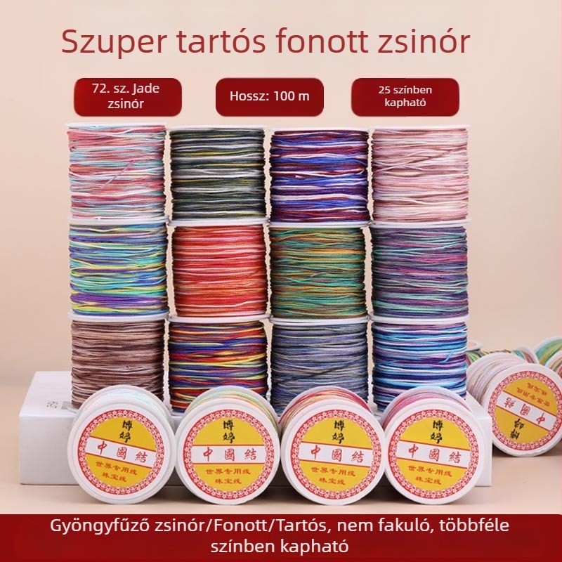 №72 gradiens színű jáde szál, 100 m – DIY fonal karkötők és medálok készítéséhez