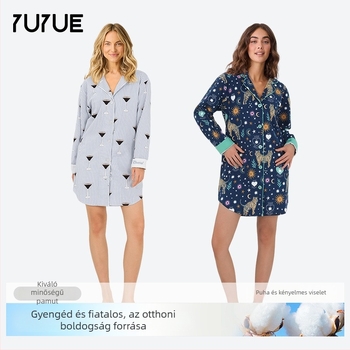 Női pamut flaneles pizsama, otthoni viselet, hosszú ujjú pizsama/ruha, külső viselésre is alkalmas