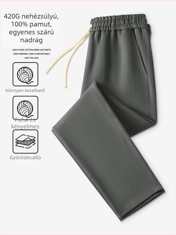 420 g nehéz súlyú 100% pamut férfi casual nadrág, egyszerű szabású, hosszú, mindennapi viselet, új stílus 2026 tavasz-ősz
