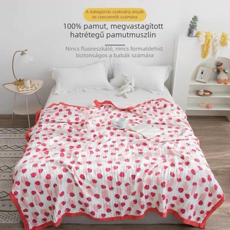 6 réteg géz csecsemő fürdőlepedő, 150x200 cm, pamut géz, rajzfilm minta, nyári hűsítő törölköző