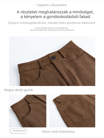 Elefántcsont színű corduroy női A-vonalú rövid szoknya, karcsú szabás, elegáns és előnyös a kisebb alkathoz
