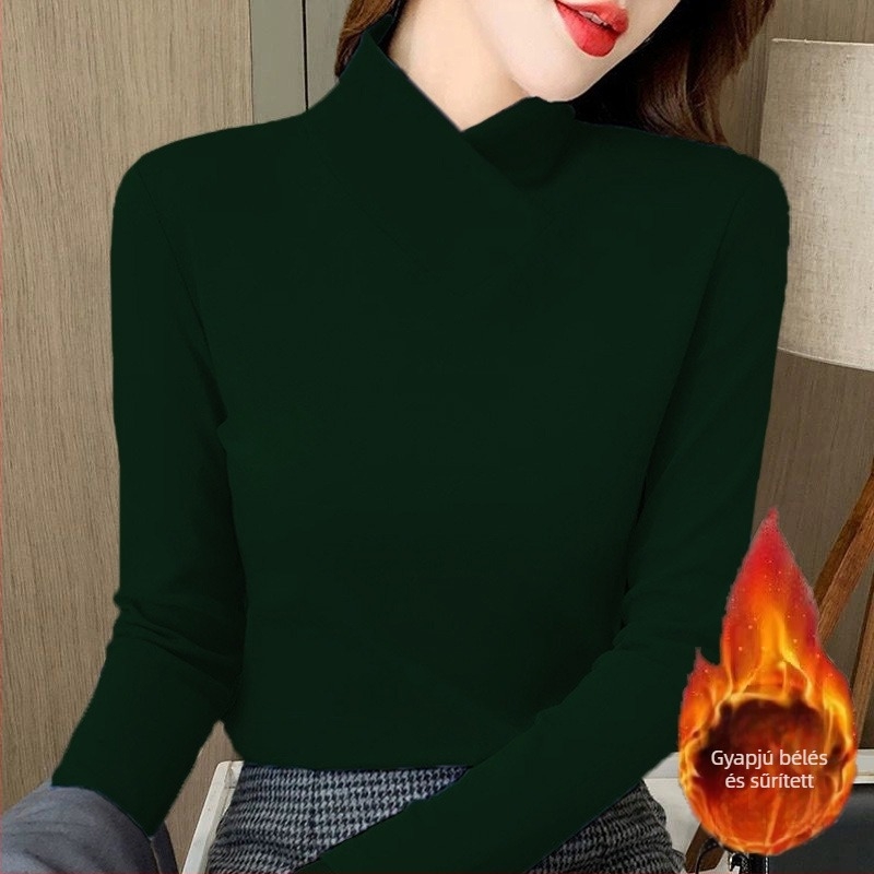 V-nyakú, fleece-béléssel és vastagított női őszi-téli alapdarab felső, karcsú szabás, sokoldalú és elegáns