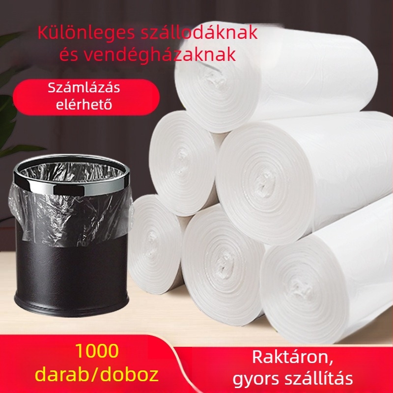 Átlátszó egyszer használatos háztartási szemeteszsákok, 1000 darab, fekete-fehér, sík nyílású, vastag