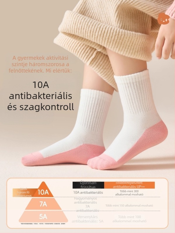Gyerekeknek fehér zokni, 100% pamut, A-típus, szagtalanító, nedvszívó, varratmentes, középmagas hosszúságú, uniszex, iskolába