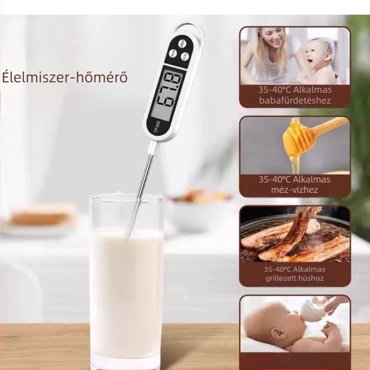 Konyhai digitális szondás hőmérő, nagy pontosságú, gyors hőmérséklet-mérés vízhez, olajhoz és tejhez, magas hőállóság
