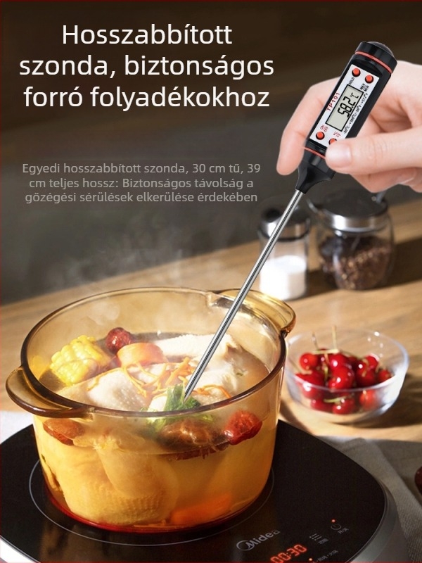 Digitális víz- és olajhőmérő szondával, kereskedelmi konyhai használatra