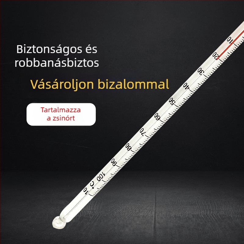 Vörös folyadékú laboratóriumi hőmérő üvegrúddal, víz/kerozin/alkohol, 100°C
