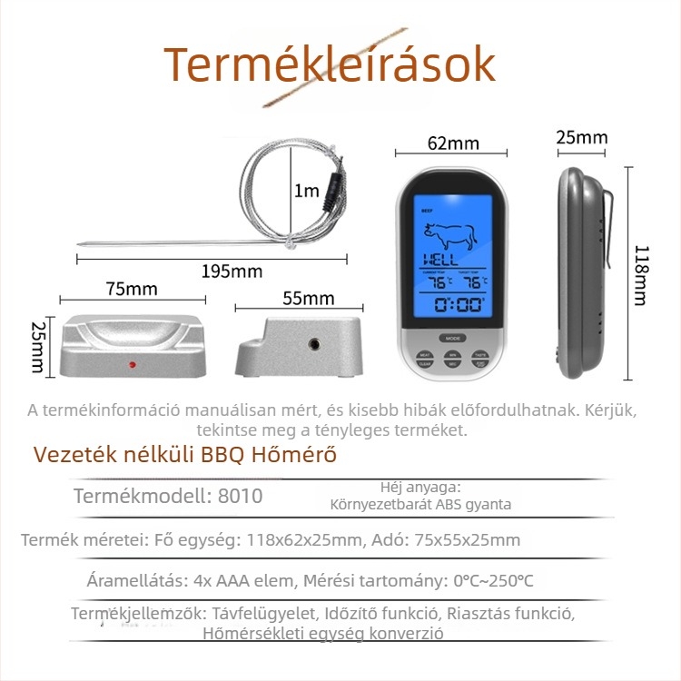 Vezeték nélküli grillsütő hőmérő digitális kijelzővel, intelligens konyhai villa, vízhőmérséklet-szenzor