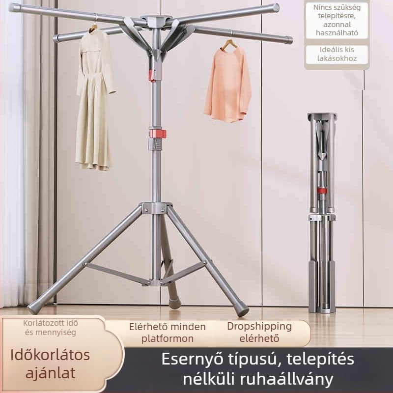 Ernyő-stílusú gyorsan összecsukható ruhaszárító állvány, helytakarékos, padlón álló, belső és kültéri használatra, erkélyhez, szénacélból