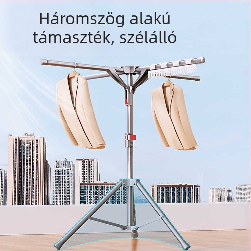 Ernyő-stílusú gyorsan összecsukható ruhaszárító állvány, helytakarékos, padlón álló, belső és kültéri használatra, erkélyhez, szénacélból