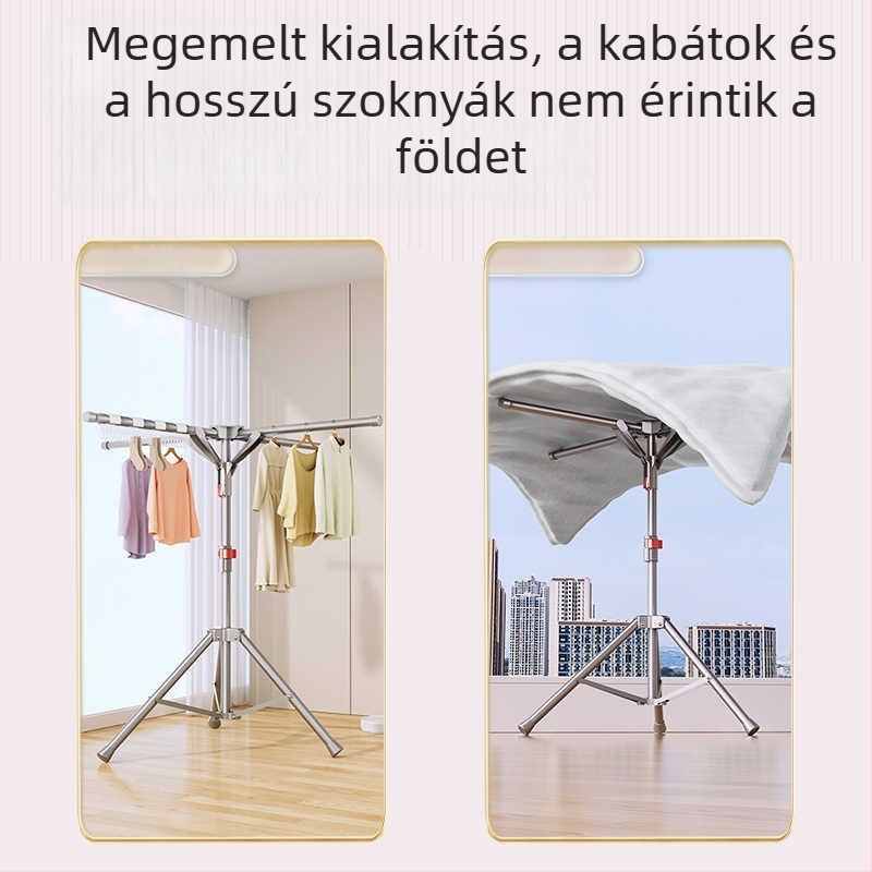Ernyő-stílusú gyorsan összecsukható ruhaszárító állvány, helytakarékos, padlón álló, belső és kültéri használatra, erkélyhez, szénacélból