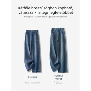 Női vintage kék denim nadrág, széles szárú, tavasz–ősz 2026, hosszú, lágy esésű, rhinestone díszítés