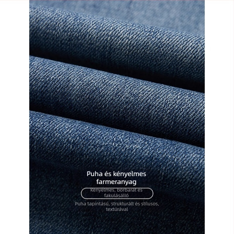 Női vintage kék denim nadrág, széles szárú, tavasz–ősz 2026, hosszú, lágy esésű, rhinestone díszítés