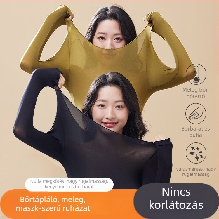 Női ultra vékony hőtermikus alapréteg hyaluronsavval a bőr hidratálására, varrás nélküli hosszú ujjú felső és hosszú nadrág, karcsú fazon, meleg
