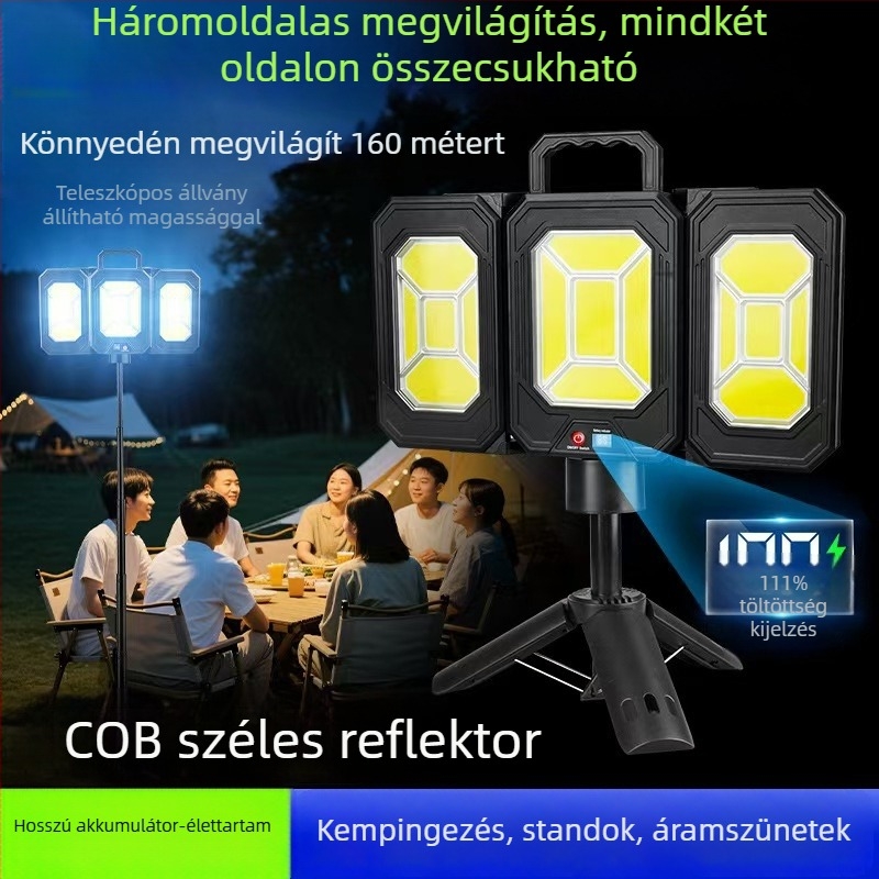Összecsukható napelemes kempinglámpa tartóval, kihúzható, újratölthető, nagy fényerő, hosszú üzemidő