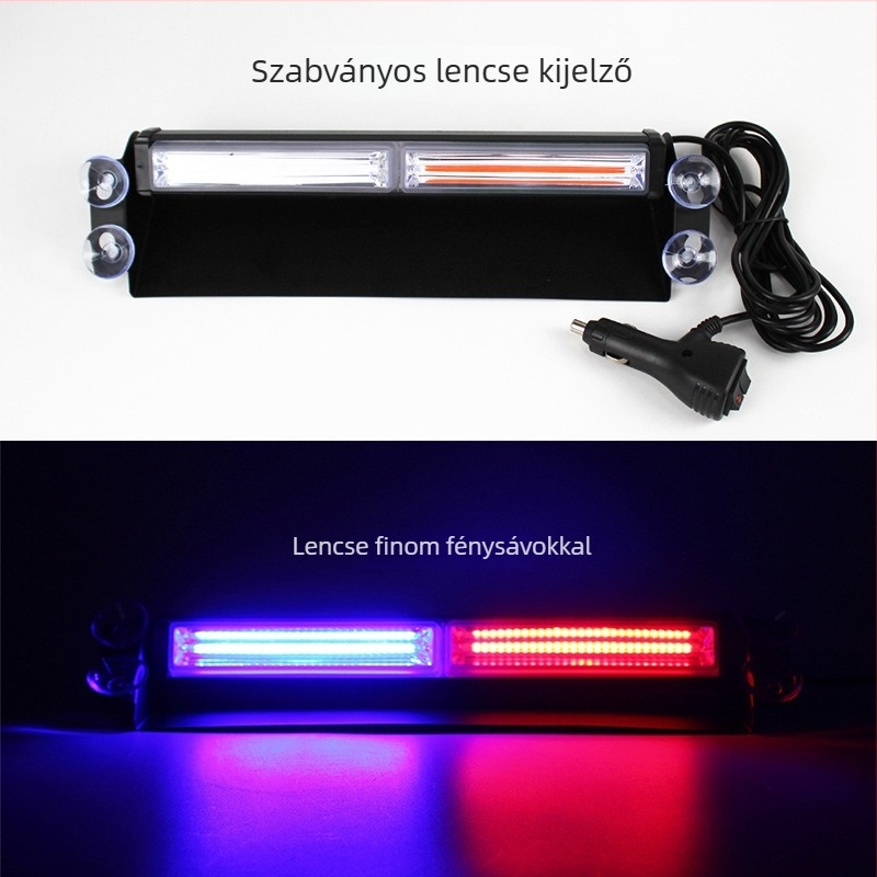 COB autós LED stroboszkóp figyelmeztető lámpa vákuumos rögzítéssel – előre és hátra szélvédőkhöz