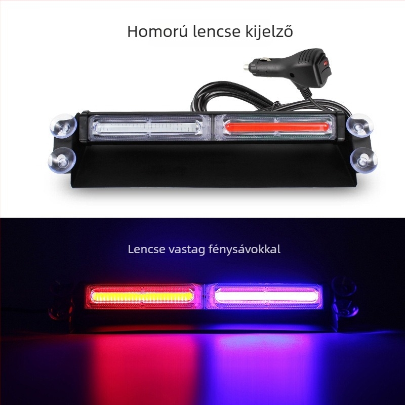 COB autós LED stroboszkóp figyelmeztető lámpa vákuumos rögzítéssel – előre és hátra szélvédőkhöz
