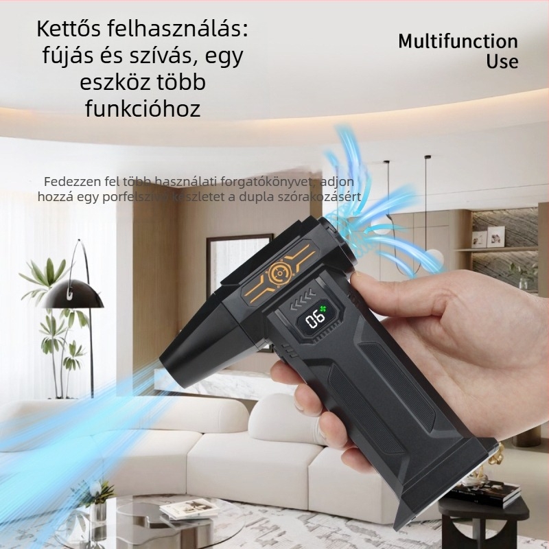 Kézi, nagy sebességű turbina ventilátor kültéri kempingezéshez, multifunkcionális kis ventilátor fújás és vákuum funkcióval, beépített lítium akkumulátor, digitális kijlező, kefe nélküli motorral, 6 lapát