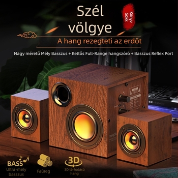 Fából készült számítógépes hangszórók subwooferrel, USB asztali hangrendszer