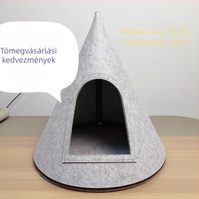 DIY készlet karácsonyfa alakú macskaodúhoz – filcből készült, kúpos kialakítású, félig zárt, beltéri használatra