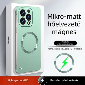 Mágneses PC tok fényes fémes felülettel, keret nélküli, bőrérzetű tapintású, iPhone 14 Pro/14 Pro Max és 13/12 sorozathoz.