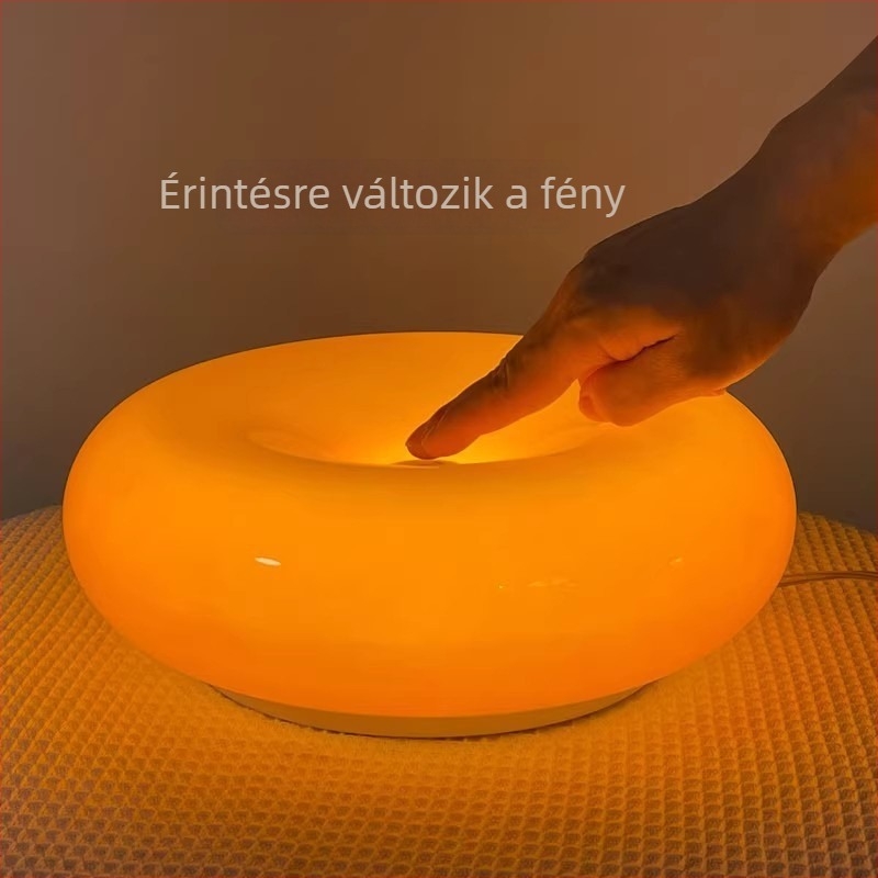 Skandináv retro fali lámpa fánk alakú, érintéses fényerő-szabályozással, Bauhaus stílusú éjszakai fény